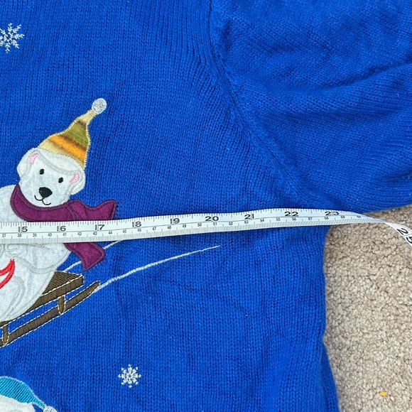 Vintage Christmas / Winter  Sweater with button front, blue, size XL - Picture 8 of 10